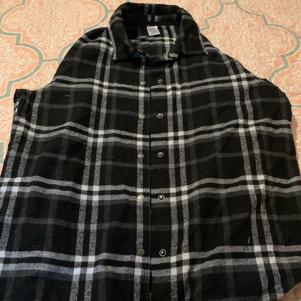 Plaid black, white, and grey button down